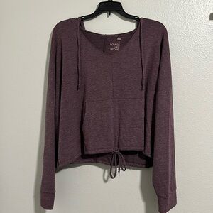 Crop V neck hoodie, burgundy size medium